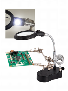 Третья рука для пайки с подсветкой, универсальный держатель на подставке с лупой 2 руки Орбита OT-INL03